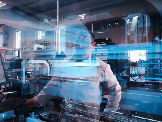 Operator watching machine process